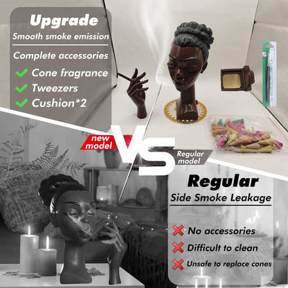 Elegant Head Incense Black Woman Burner, Modern Design, Stylish Incense Holder Black Women, Sophisticated Home Decor, Desk Accessory (Black2)