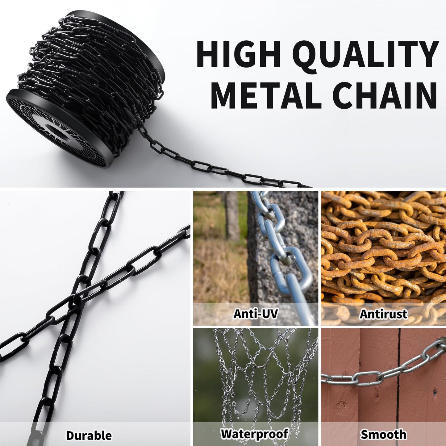 33 ft 1/12" Metal Hanging Chains Fixture Chain Decorative Chain Light Duty Chain Utility Chains for Hanging Plants, Basket, Light Fixture, Chandelier, Lamp (2mm 33ft)