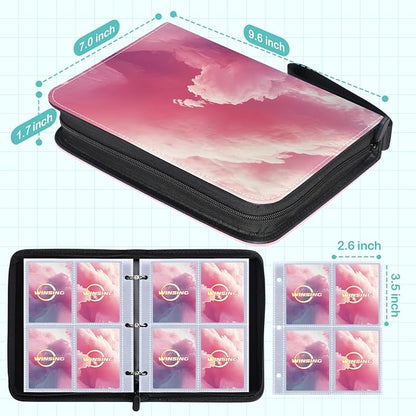 Card Binder 4 Pocket, 400 Pockets Card Holder Compatible with Game Cards Gift for Girls, Trading Card Binder Album Case Book Storage For Photocards, Small,Pink Grey