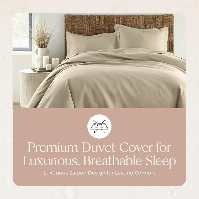 100% Organic Cotton Duvet Cover King Size - Naturally Soft Lightweight & Cooling Duvet Cover Set with Decorative Shams - Premium GOTS Certified 300 Thread Count Sateen Weave (Dune, King)
