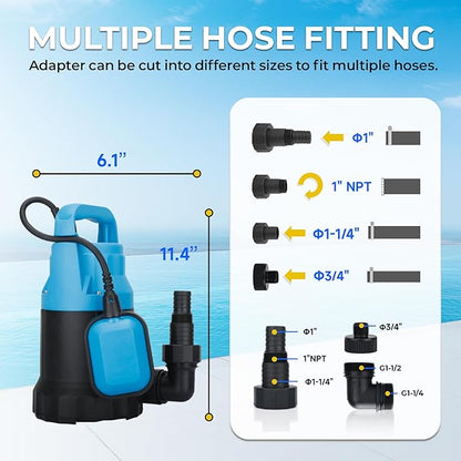 2/5HP Sump Pump 2640GPH Submersible Water Pump with Float Switch, Utility Pumps for Pool Draining, Basement Flooding, Garden Pond Low Water Level with 20ft Power Cord