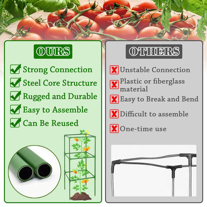ZeeDix 45 Inch Tomato Cages 4 Pack, Heavy Duty Adjustable Metal Garden Plant Supports for Climbing Vegetables - Square Cage for Tomatoes, Cucumbers, Peas, Flowers with 40 Plant Clips