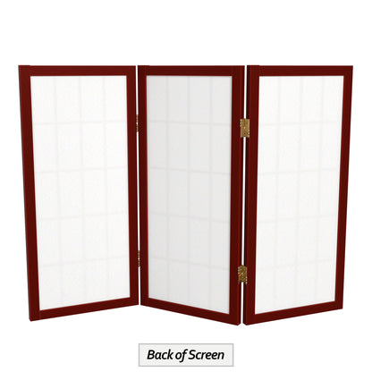 2 ft. Short Desktop Window Pane Shoji Screen - Rosewood - 3 Panels