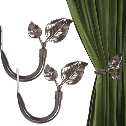 HIKMLK Leaf Shaped Curtain Tieback Holdbacks 2pcs, Handmade Metal Curtain Side Holders for Wall, Curtain Hook Pull Backs for Drapes Window Decoration
