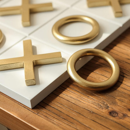 NIKKY HOME 12x12 Inch Tic Tac Toe Wood Game Board Classic Coffee Table Decor Modern Wooden Travel Game for Family, White & Gold