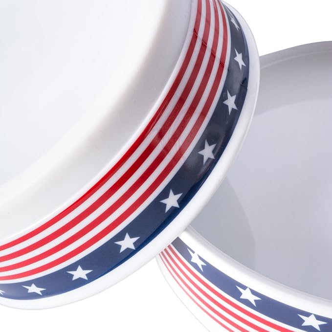 Bone Dry Ceramic Food & Water Bowls for Pets Non-Slip for Secure, Less Messy Feeding, Microwave & Dishwasher Safe, Single Dish Large, 7.5x2.4", Red White & Blue