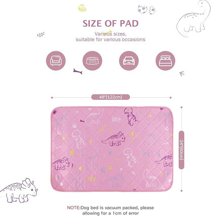IEUUMLER Washable Pee Pads for Dogs, 2 Pack Non-Slip & Waterproof Whelping Pad, Reusable Puppy Potty Training With Fast Absorbent for Playpen EU007 (Pink Dinosaur, 24"X48"-2pcs)