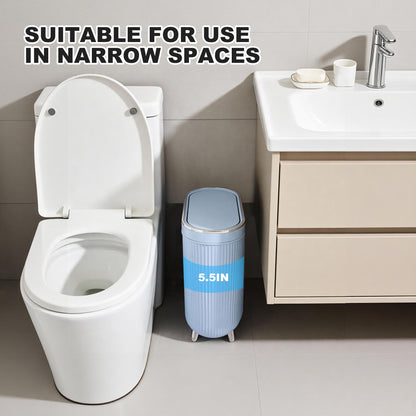 Supteron Bathroom Trash Can with Lid 3.1 Gallon Narrow Trash Can Small Plastic Trash Bin 12 Liter Rectangular Plastic Garbage Can with Press Type Lid for Bedroom Bathroom