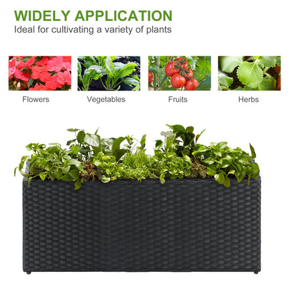 LEWIS&WAYNE Large Rectangular Block Planter Box Handmade Wicker Tall Planters for Outdoor Plants with Removable Liners Modern Planter for Indoor Outdoor Patio Deck - Black, 36''x12''x16''