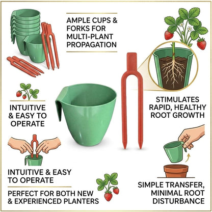 Strawberry Propagation Cups, with 20 Cups & 50 Forks and Gardening Tools, Hanging Strawberry Planter, for Bare Root Plants, Hanging Planter for Greenhouse & Home Garden (20pcs,Small)