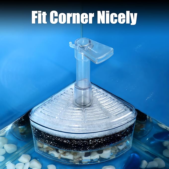 AQUANEAT Aquarium Air Driven Corner Sponge Filter, for Fry Shrimp Nano Fish Tank, with Multi Kinds of Filter Media (Small)