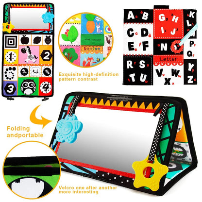 beetoy Tummy Time Baby Mirror Toys with Black and White Pattern, High Contrast 3D Activity Play Crinkle Toys Baby Mirror for Newborn 0 3 6 Months