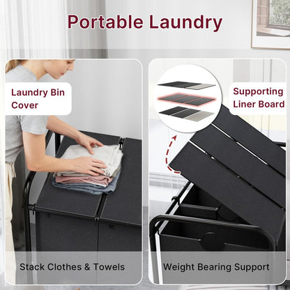 180L Laundry Sorter 3 Section – Heavy Duty Rolling Laundry Basket with Lockable Wheels and Lid, 3 Large Separate Removable Bags, Laundry Hamper Cart for Laundry Room Organizer
