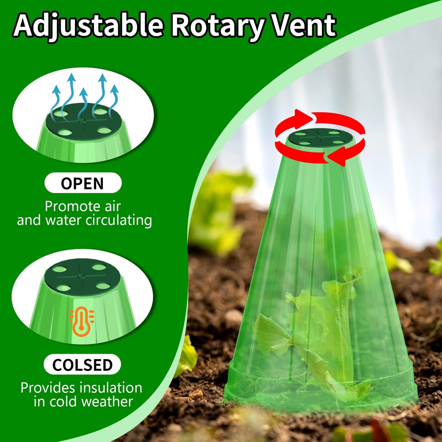 Webuys Garden Cloches for Plants, 20 Pack Garden Cloche with Rotary Vent, Reusable Bell Plant Covers, Plant Cloche Protectors from Animals Snails Birds Chickens, 7.9" H X 6.7" D (Green)