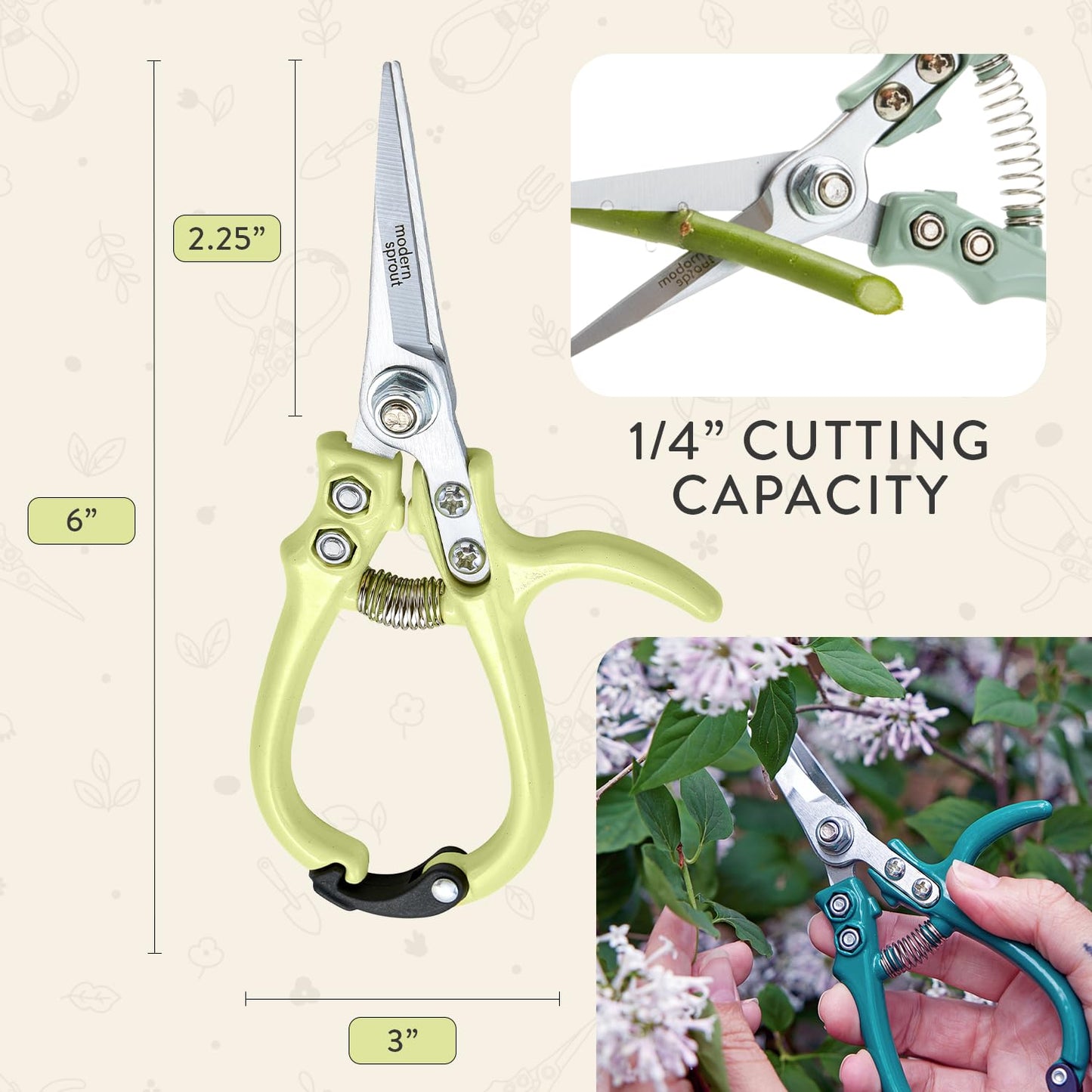 Modern Sprout Pruning Shears - Herb Snipping Scissors- Lightweight Gardening Tools W/Easy Lock - Flower Cutter Garden Shears - Carbon Steel Blade + Reusable Holster (Chartreuse, 1-Pack)