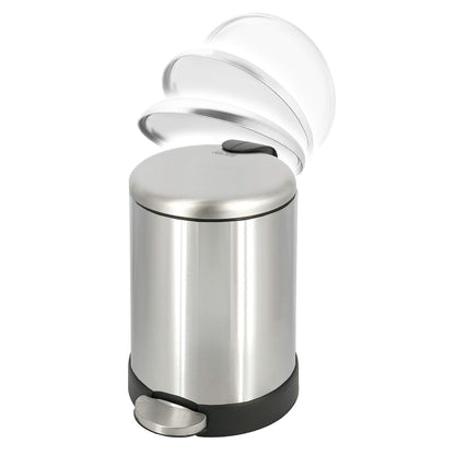Glad Small Trash Can, 1.2 Gallon | Round Stainless Steel Garbage Bin with Soft Close Lid & Step Foot Pedal | Metal Waste Basket with Removable Inner Bucket, Stainless, 8 x 9.5 x 12 inches