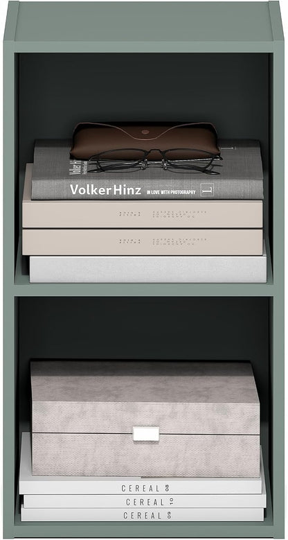 Furinno PASIR Book Shelf, 2-Tier Modern Bookshelf, Open Shelves Bookcase 9 x 12 x 21, Easy Assembly, for Living Room, Bedroom, Home Office, Sage Green