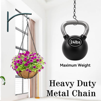 ZeeDix 4 Pack, 16 Inch Hanging Basket Chain with Hooks, Black Metal Planter Flower Pot Chain for Hanging Plants Outside, Adjustable Replacement Chain for Lanterns, Bird Feeders and Flowers