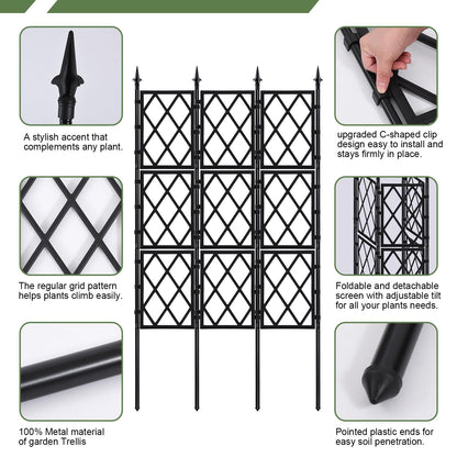 5.25FT Garden Trellis for Climbing Plants Outdoor, Black Iron Pipe Support Fence,Metal Wall Lattice Climbing Frame for Potted Plants Indoor for Ivy Vines Vegetable Flower, Patio, Lawn, Yard, Backyard