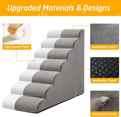 35" H Dog Stairs for Small and Medium Dogs 7-Step Ramps for High Beds and Couch Non-Slip Extra Wide Pet Stairs for Old Dogs and Puppy and Cat - Stable & Durable with Machine Washable Cover Indoor