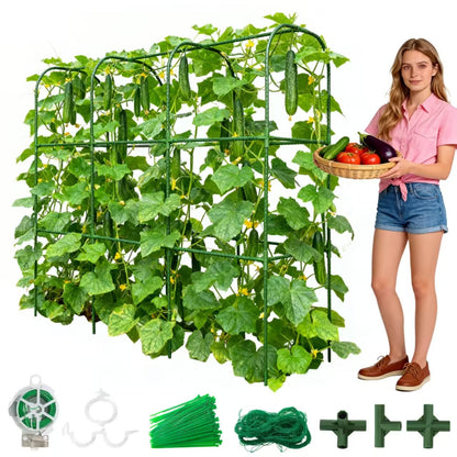 Garden Cucumber Trellis for Climbing Plants, Outdoor Metal Garden Arch Trellis, Plant Support for Vegetables Tomato Trellis Raised Garden Bed (Green, 47.2" Lx21.6 WX47.2 H-M)