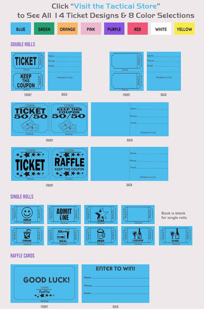 Tacticai 500 Raffle Tickets, Green (1 of 8 Colors), Double Roll, Ticket for Events, Entry, Class Reward, Fundraiser & Prizes