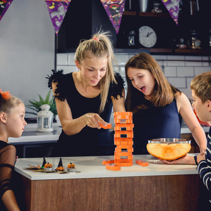 COCHIE Halloween Game for Family Adults, Wooden J-O-Lantern Blocks Stacking Tower Games, Tumbling Tower Balancing Pumpkin Blocks Halloween Party Game Activities Gifts (Pumpkins)