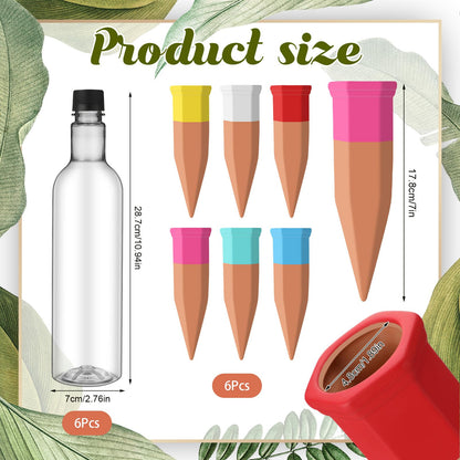 SiliFine 6 Sets Plant Watering Devices Include Terracotta Self Watering Spikes and 26 oz Plastic Bottles, Slow Release Vacation Insert Automatic Plant Waterer Device (Clear and Mixed Color)