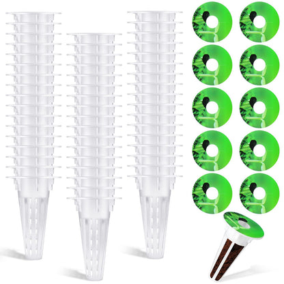 Cunhill 100 Pcs Hydroponic Growing Kit Include 50 Pcs Plant Replacement Basket Containers and 50 Pcs Seed Pot Label Compatible with Hydroponic Growing System(0.5 Inch,White)