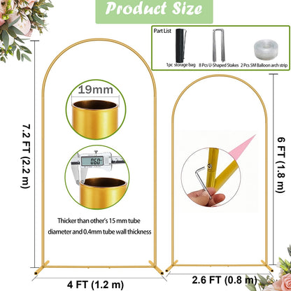 Metal Arch Backdrop Stand 7.2FT+6FT Wedding Arch Backdrop Stand Set of 2 Gold Arch Backdrop Stand for Valentines Day Party Wedding Ceremony Baby Shower Birthday Floral Balloon Decration