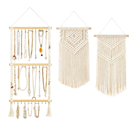 Dahey Necklace Holder jewelry Holder Organizer Over Door Necklace Rack with 30 Hooks Wall Mounted Macrame Wall Hanging Small Woven Tapestry Wall Art Decor Boho Home Decor Nursery, Party Decorations