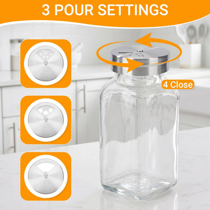 Segarty 6oz Spice Bottles with Stainless Steel Shaker Lids 3 Pack, 180ml Large Square Spice Jars for Salt Sugar, Adjustable Seasoning Storage Bottles with 3 Labels for Condiments Herbs Grains Storage