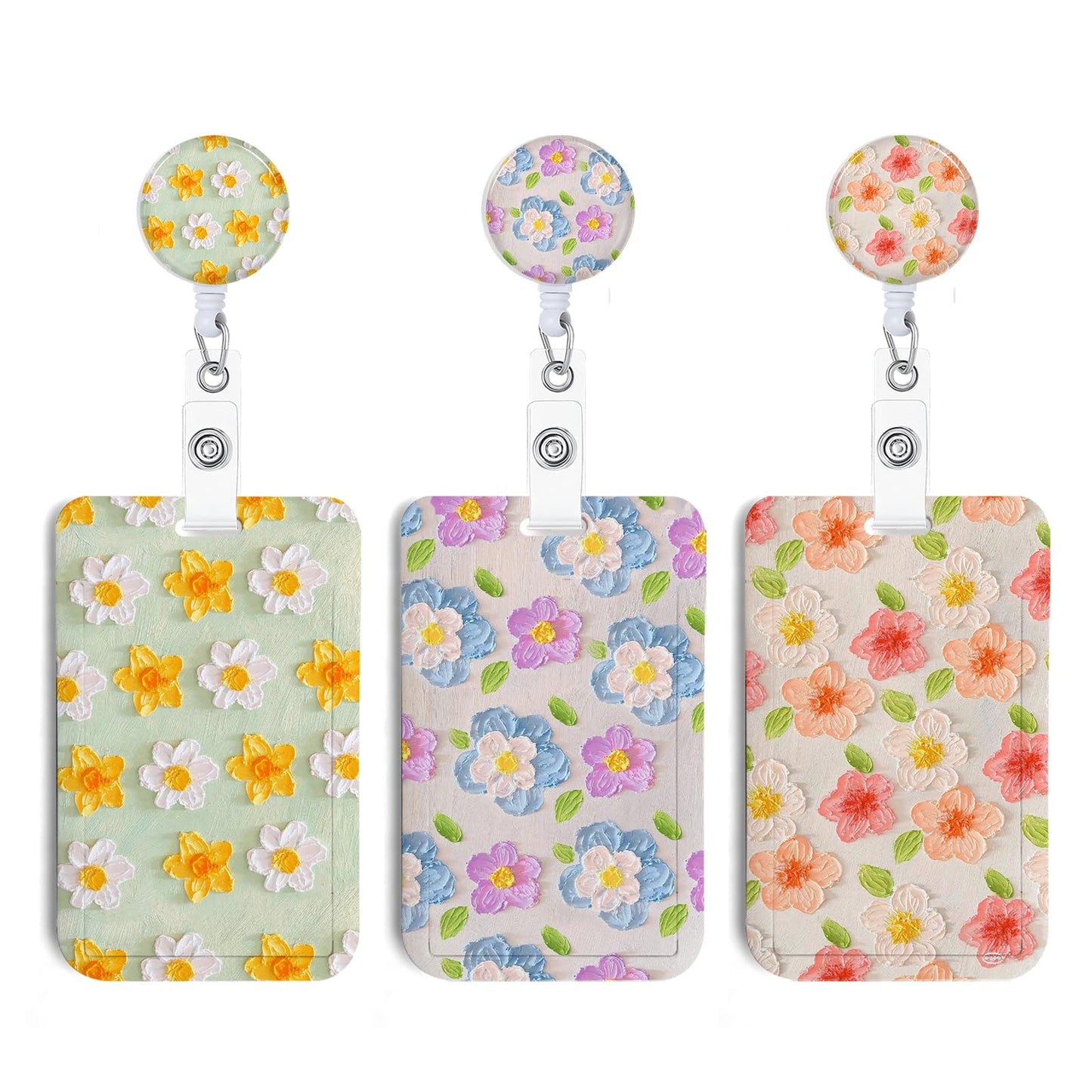 3Pcs Heavy Duty Badge Holder with Retractable Reel, Flower ID Badge Holder with Clip Badge Reels Retractable Heavy Duty,ID Holder for School Nurse Office 7