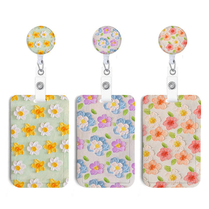3Pcs Heavy Duty Badge Holder with Retractable Reel, Flower ID Badge Holder with Clip Badge Reels Retractable Heavy Duty,ID Holder for School Nurse Office 7