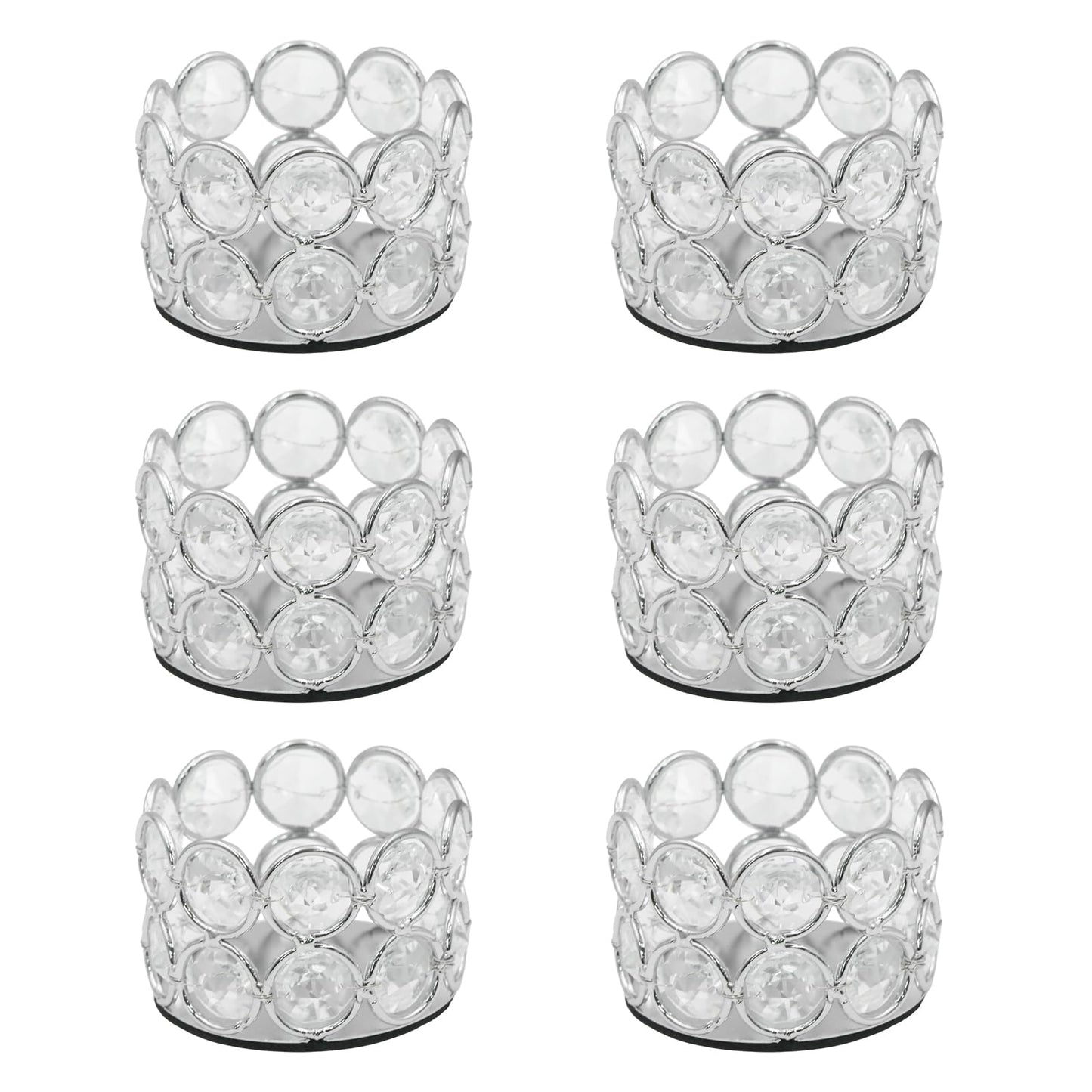 Wuyituart 6 Pcs Silver Crystal Tea Light Candle Holders Decorative Cylinder Crystal Candle Stand for Table Centerpieces