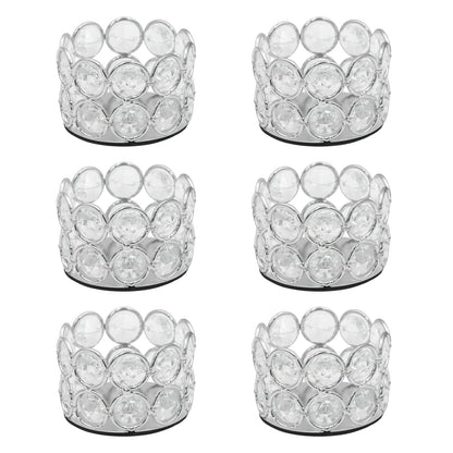 Wuyituart 6 Pcs Silver Crystal Tea Light Candle Holders Decorative Cylinder Crystal Candle Stand for Table Centerpieces