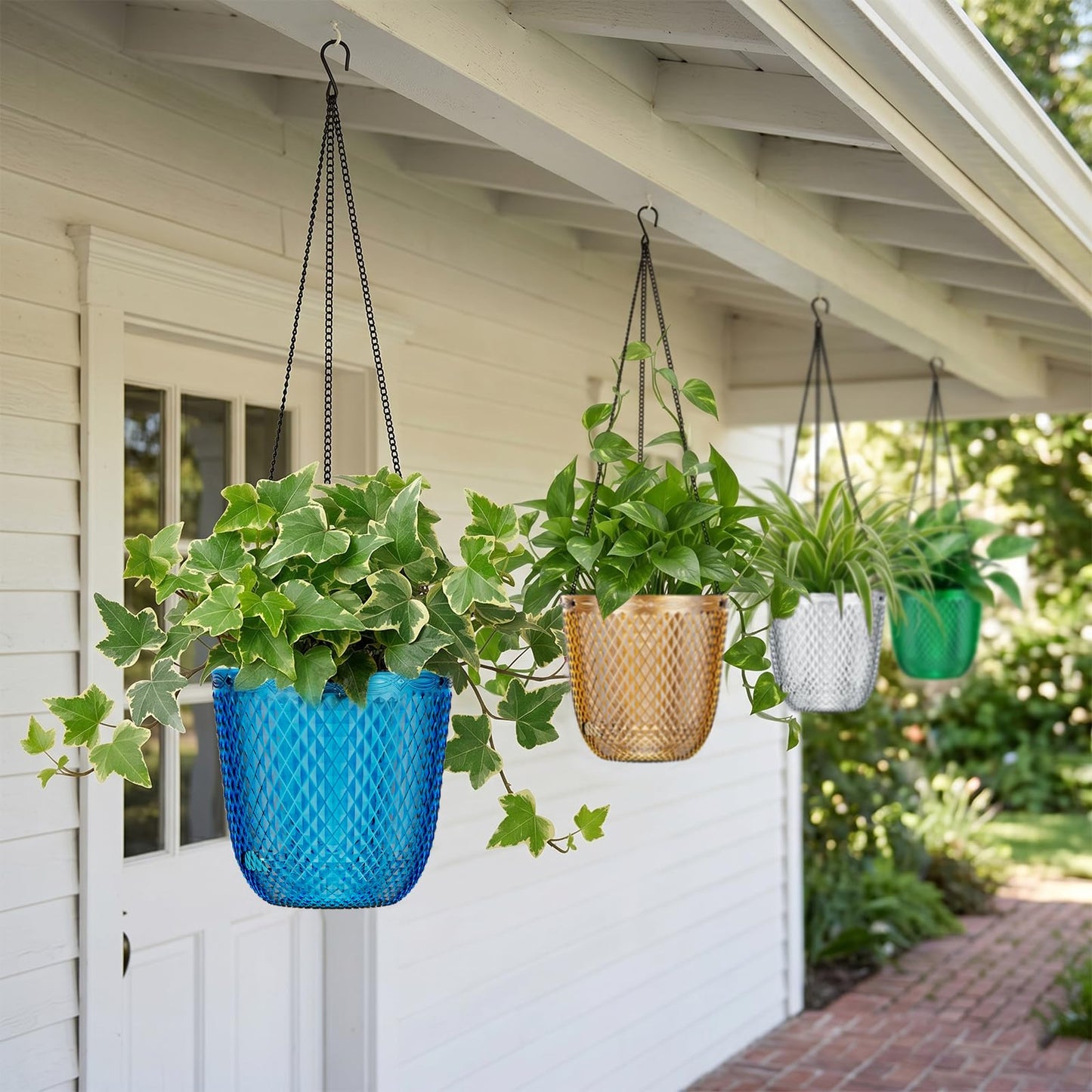 QCQHDU Hanging Planters for Indoor Plants, 2-Pack 7.2 Inch Self Watering Hanging Pots, Plastic Plant Hanger with Drainage Holes and 3 Hooks Chains for Garden Home (Klein Blue)