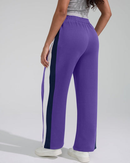 YIPINK Women's Track Pants Loose Straight Leg Jogging Sweatpant Sports Athletic Running Zipper Pockets with Striped
