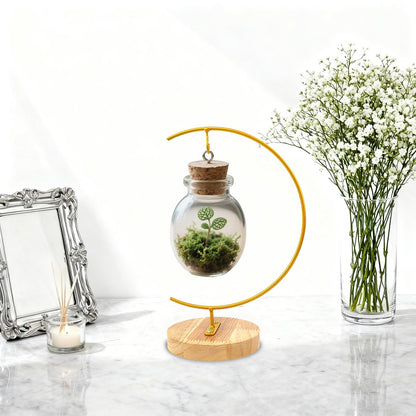 WAJJ Ornament Display Stand, 1 Pack Iron Hanging Stand Rack Holder for Hanging Glass Globe Air Plant Terrarium, Witch Ball and Home Wedding Decoration (Round Wood Gold)