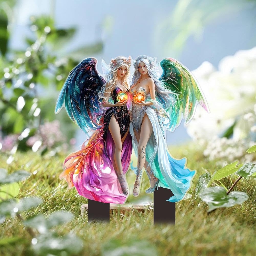 YUEYINGMG Garden Decor, Acrylic 2D Stake, Pot Plants Garden Yard Lawn Outdoor Fairy Statue Ornaments, Fairy Garden Accessories Decoration (Style C)