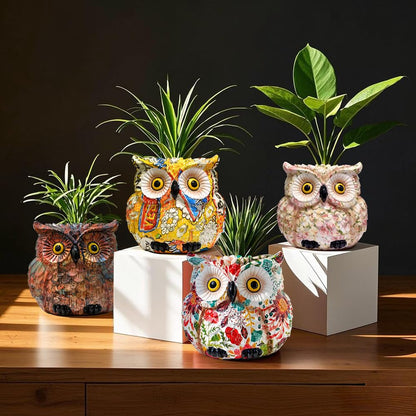 Midcentury Modern Decor Owl Planter, Bird Figurine Succulent Plant Pots for Plants, Small Sculptures Statue Flower Pot, Yellow Living Room Art Deco Planters Vase, Bookshelf Bedroom Home Decorations