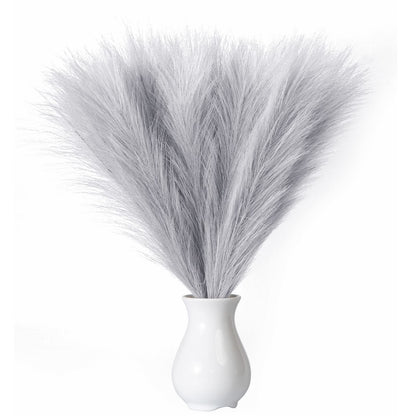 EVODIS Faux Pampas Grass, 18"/45cm Artificial Pampas Grass Fluffy 6 Stem pompous Grass Flower Arrangement for Boho Home Wedding Decoration(Grey)