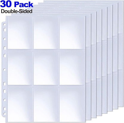 ABLY 540 Pockets Double-Sided Trading Card Pages Sleeves 9-Pocket Clear Plastic Game Card Protectors for Skylanders, Pokemon, Baseball Cards and More, Fit 3 Ring Binder (30 Pages)