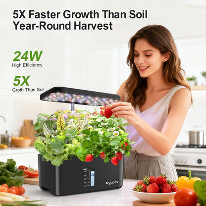 Dryades Hydroponics Growing System Indoor Herb Garden, 10-Pod Indoor Gardening System with 24W Full-Spectrum LED Grow Lights, Quiet Smart Water Pump, Plant Germination Kit for Herbs, Vegetables
