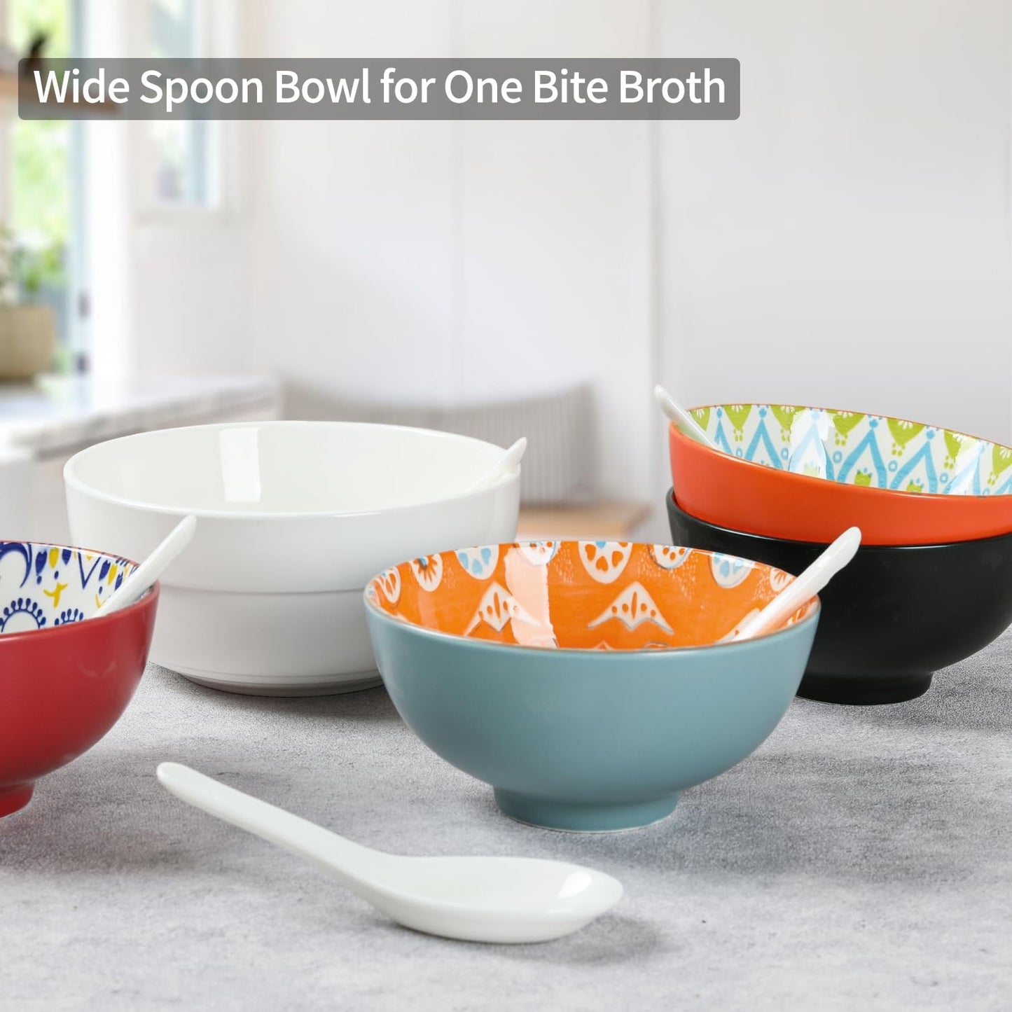 HAPPY KIT Asian Soup Spoons Set of 12, Ceramic Ramen Spoons Set Proper for Corelle Pho Miso Wonton Ramen Dumpling Macaron Dishwasher & Oven Safe