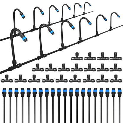 MIXC 20pcs 360° Adjustable Drip Irrigation Vortex Emitters for 1/4" Drip Irrigation Tubing, Only 20pcs Push-to-Connect Drip Emitters and Quick-Connect Three-Way Tubing Fittings