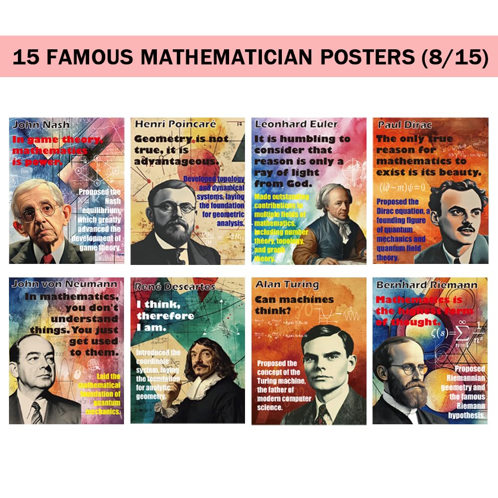 1step2dream Mathematician Posters Set | Math Classroom Decor, Middle School Math Posters, Engaging Science Classroom Decorations & Bulletin Board Kits - 11x14 Inch Motivational Wall Art for Math Enthusiasts