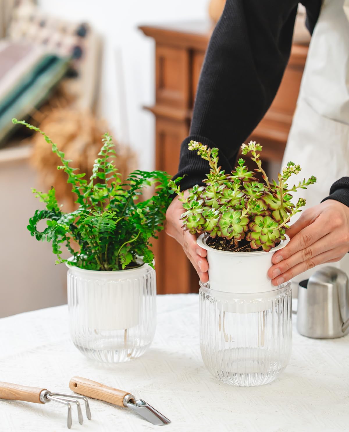 Josteve 4.5 Inch 2 Pcs Self Watering Hanging Planter Indoor Plant Pots Drainage Holes, Outdoor Small Hanging Planters Flower Pot Basket, Visible Water Level, Plant Hanger Home Decor, Gardening