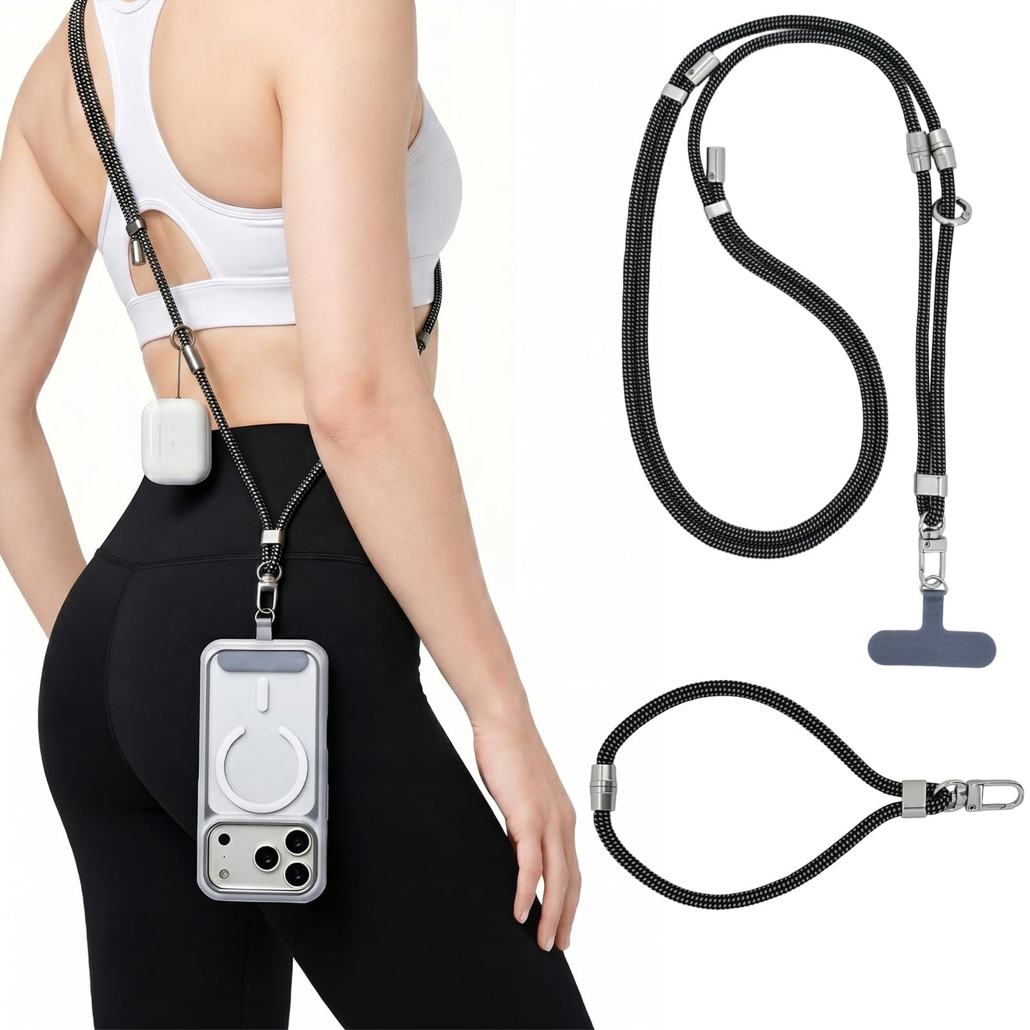 ZOYTONE Phone Lanyard & Phone Wrist Strap, 3 in 1 Adjustable Anti Theft Phone Strap for Cell Phone Lanyard, Convertible Crossbody Strap with Locking Knob for Travel Hiking Cycling Climbing (Black)