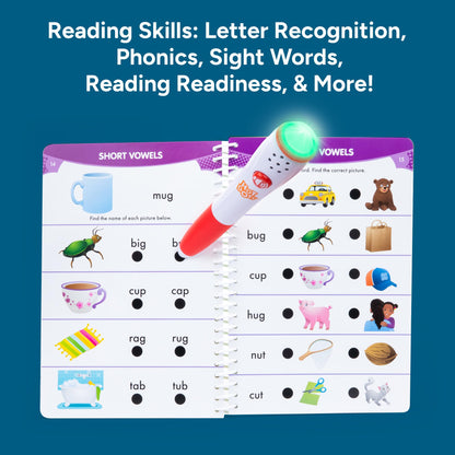 Educational Insights Hot Dots Kindergarten Reading Set - Kindergarten Workbooks with Interactive Pen, Homeschool Learning Activities, Learn to Read Activity Books for Kids Ages 5+